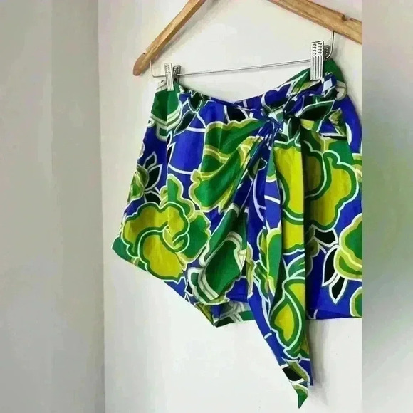 Zara Womens Blue Green Coastal Floral Wrap Euro Summer Preppy Prep Skort Medium - Picture 3 of 12